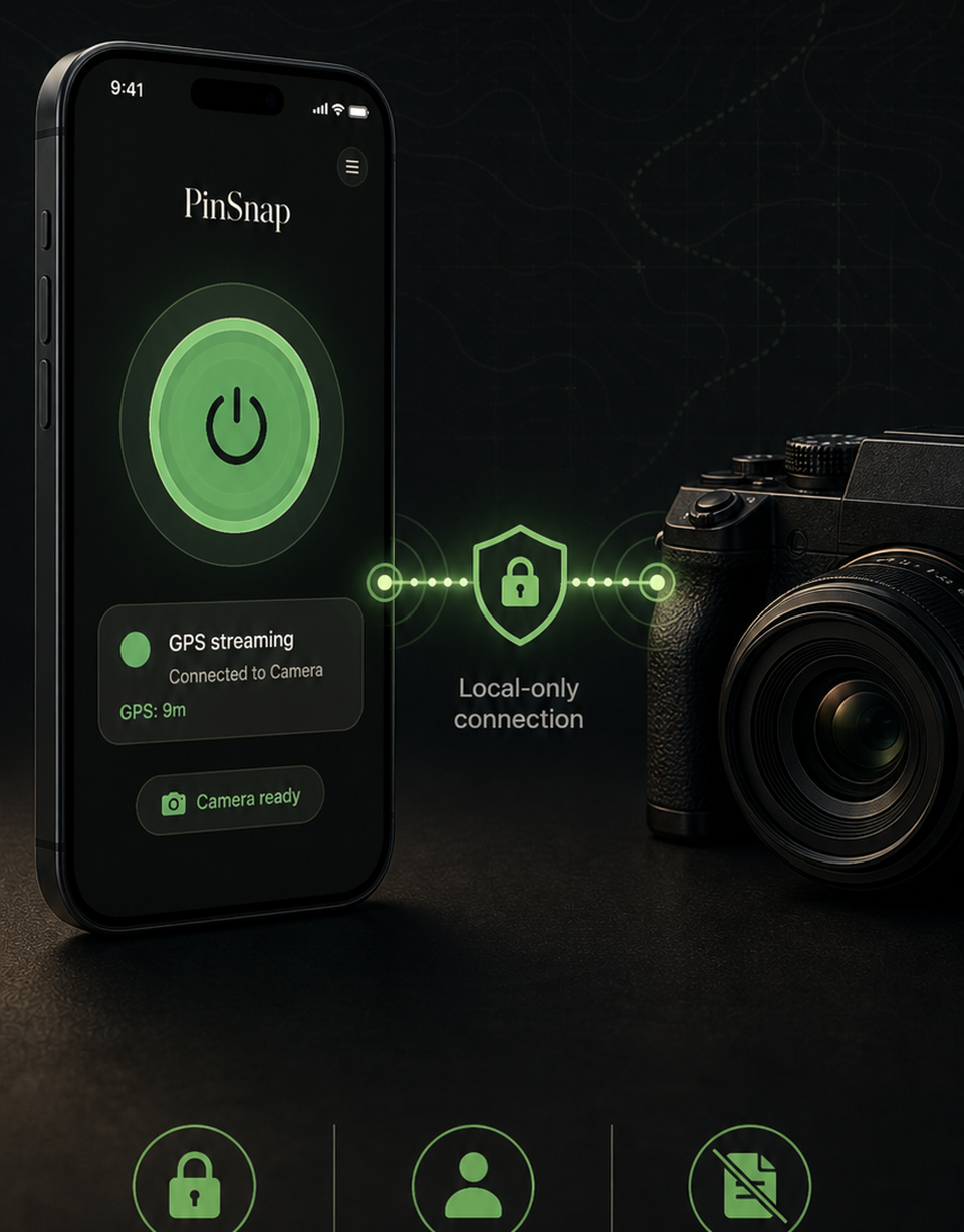 Local-only GPS connection between iPhone and camera